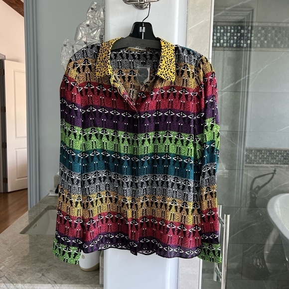 ALICE AND OLIVIA Willa Stace Face Rainbow Silk Shirt In Ombre Stace - Picture 4 of 12